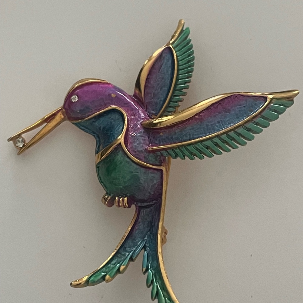 Colorful Hummingbird Bird Brooch